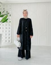 helen pamuk triko tokalı elbise siyah 3