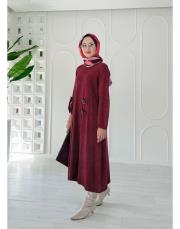 helen pamuk triko tokalı elbise bordo 2