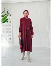 helen pamuk triko tokalı elbise bordo 3