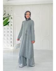 helen pamuk triko tokalı elbise gri