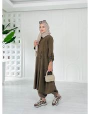 helen pamuk triko tokalı elbise kahve