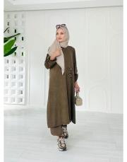 helen pamuk triko tokalı elbise kahve 2