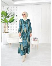 ithal daire kadife elbise petrol