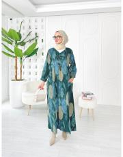 ithal daire kadife elbise petrol 3