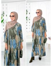 ithal daire kadife elbise haki