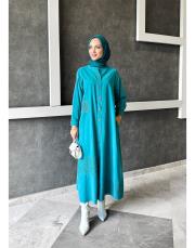 ithal fersaa kadife aplike detay gömlek turkuaz