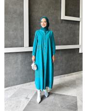 ithal fersaa kadife aplike detay gömlek turkuaz 2