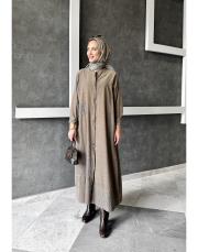 ithal fersaa kadife aplike detay gömlek vizon