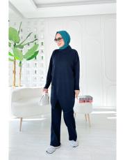 vena yakalı merserize tunik lacivert 2