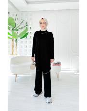 vena yakalı merserize tunik siyah 2