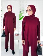 vena yakalı merserize tunik bordo