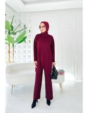 vena yakalı merserize tunik bordo 2