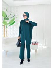 vena yakalı merserize tunik zümrüt