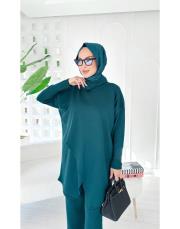 vena yakalı merserize tunik zümrüt 2