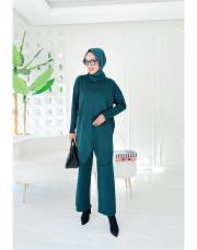 vena yakalı merserize tunik zümrüt 3