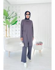 vena yakalı merserize tunik antrasit