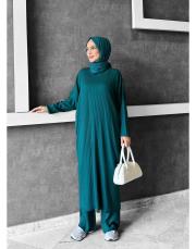 salaş triko pantolonlu takım petrol