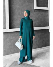 salaş triko pantolonlu takım petrol 2