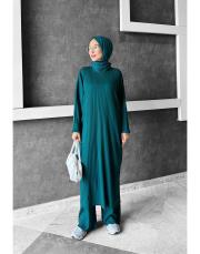 salaş triko pantolonlu takım petrol 3