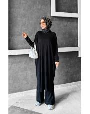 salaş triko pantolonlu takım siyah