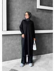 salaş triko pantolonlu takım siyah 3