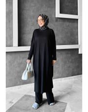 salaş triko pantolonlu takım siyah 4