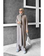 salaş triko pantolonlu takım vizon