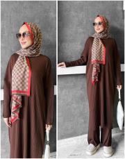 salaş triko pantolonlu takım acı kahve