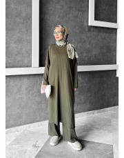 salaş triko pantolonlu takım haki