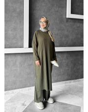 salaş triko pantolonlu takım haki 3