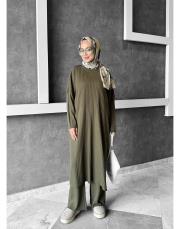 salaş triko pantolonlu takım haki 4