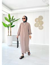 hakim yaka kırınkıl gömlek elbise bej 2