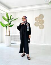 hakim yaka kırınkıl gömlek elbise siyah