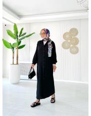 hakim yaka kırınkıl gömlek elbise siyah 2