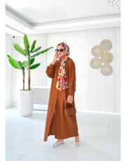 hakim yaka kırınkıl gömlek elbise taba