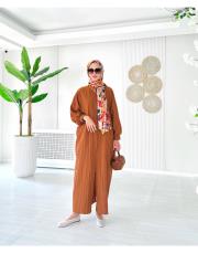 hakim yaka kırınkıl gömlek elbise taba 2