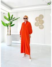 hakim yaka kırınkıl gömlek elbise turuncu 2