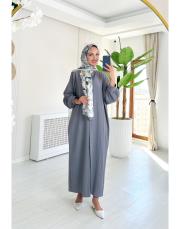 hakim yaka kırınkıl gömlek elbise gri