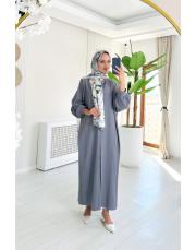 hakim yaka kırınkıl gömlek elbise gri 2