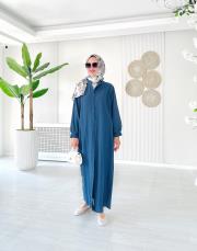 hakim yaka kırınkıl gömlek elbise indigo