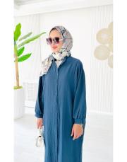 hakim yaka kırınkıl gömlek elbise indigo 3