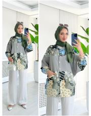 tasarım parlak krep gömlek gri