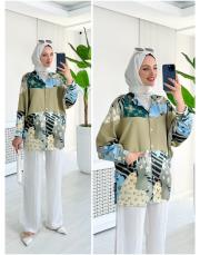 tasarım parlak krep gömlek haki