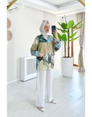 tasarım parlak krep gömlek haki 2