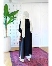 hadior ithal kapşonlu keten elbise tunik siyah 2