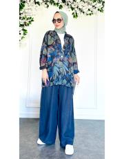 masha ithal ceketli keten takım lacivert