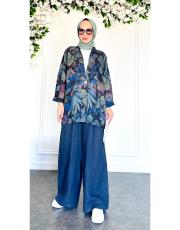 masha ithal ceketli keten takım lacivert 2