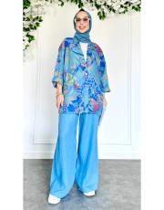 masha ithal ceketli keten takım mavi 2