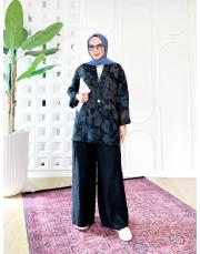 masha ithal ceketli keten takım siyah