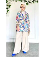 masha ithal ceketli keten takım taş